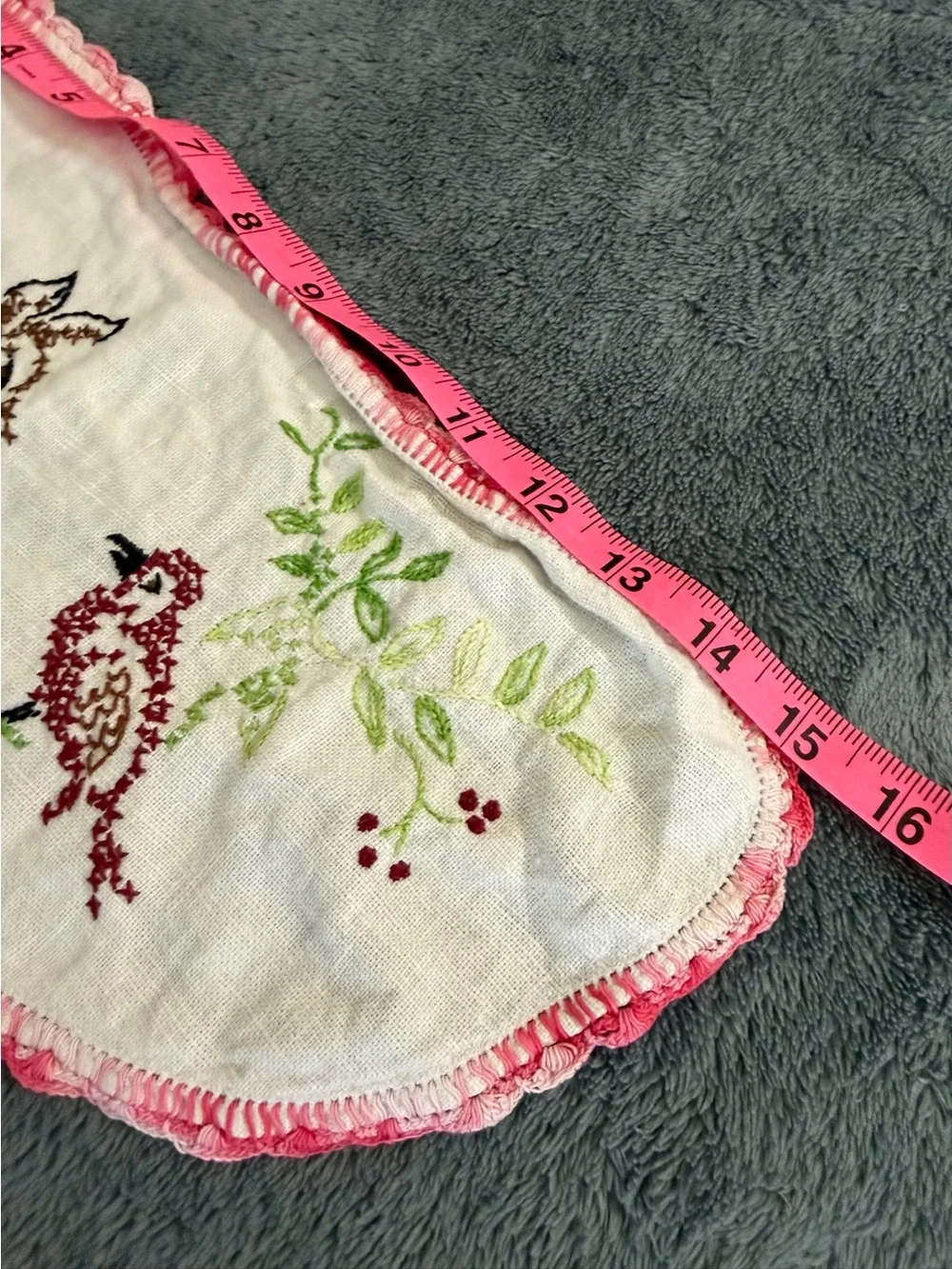 Vintage lot of 3 Hand-Embroidered doily, hand towel and round tablecloth